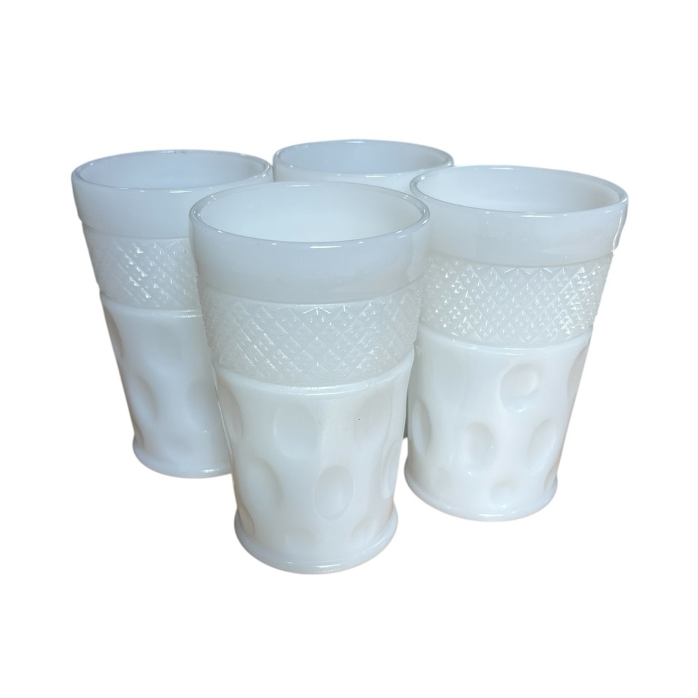 McCoy mid century modern milk glass set of four drink glasses no chips or cracks